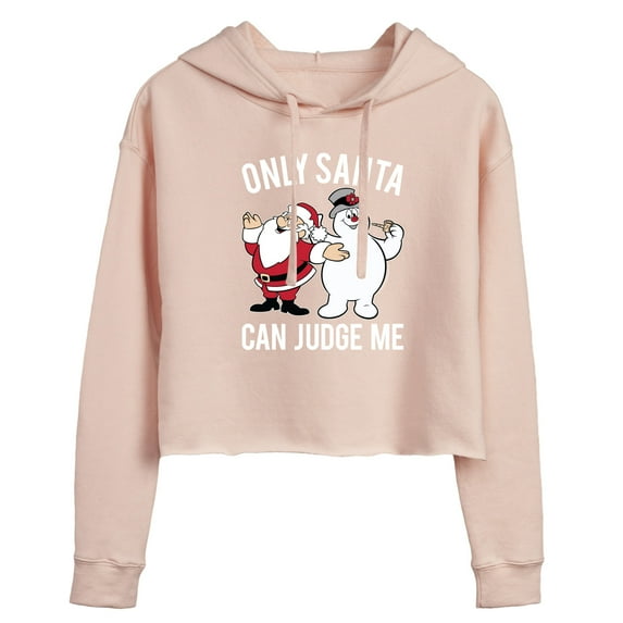 Frosty The Snowman - Christmas - Only Santa Can Judge Me - Juniors Cropped Pullover Hoodie