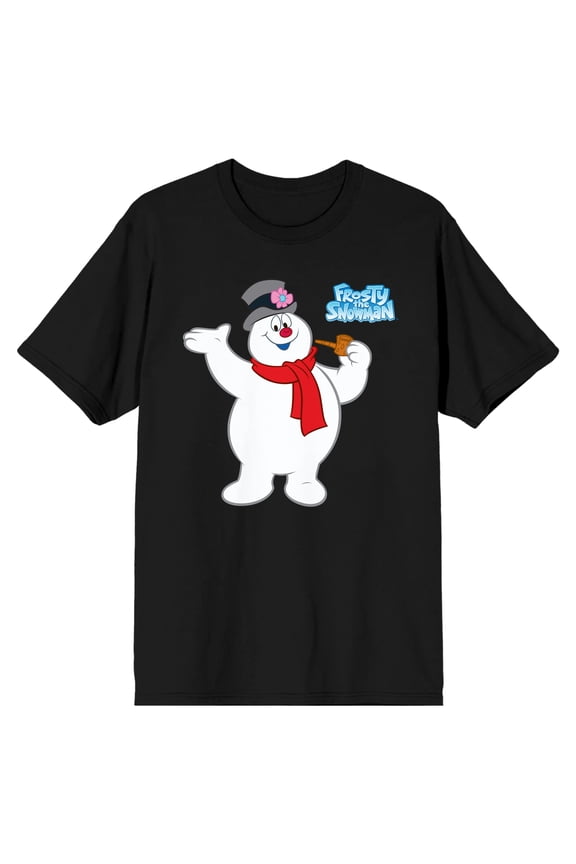 Frosty The Snowman Waving Men's Black T-shirt-Large