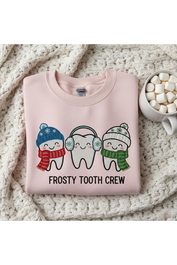 Frosty Tooth Crew Embroidered Sweatshirt, Cute Dental Winter Sweater, Hygienist Christmas Gift, Dental Assistant Jumper