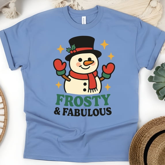 Frosty and Fabulous Shirt | Cute Snowman Graphic Tee for Adults, CarolinaBlue, Size XL