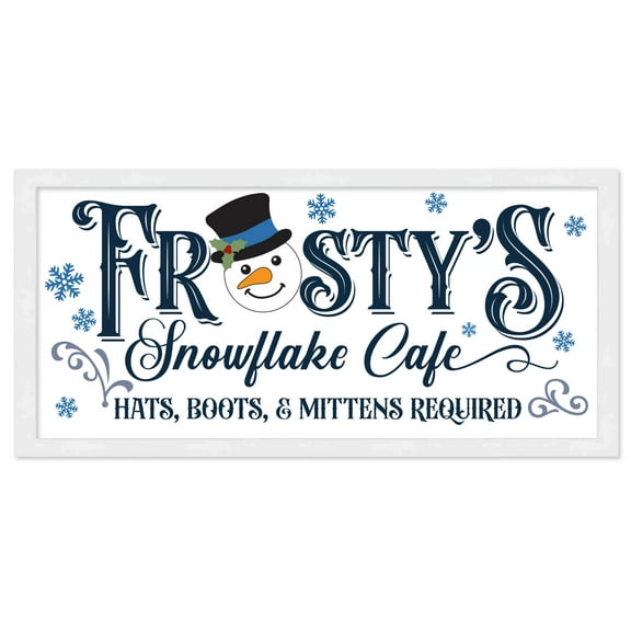 Frosty's Snowflake Cafe 8.5" x 17.5" Framed Christmas Wall Decor Art Print Sign Poster in a Natural