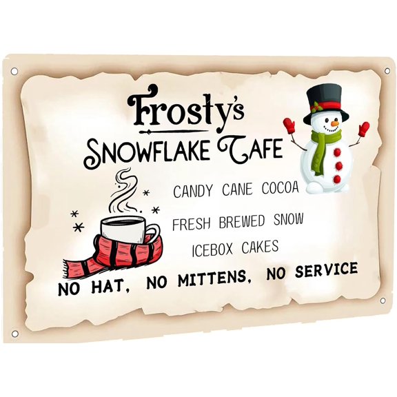 Frosty's Snowflake Cafe Metal Tin Sign Candy Cane Cocoa Farmhouse Christmas Vintage Retro Wall Decor for Cafe Bar Kitchen Home Farmhouse Party Caffee Shop Wall Plaque 8x12 inch