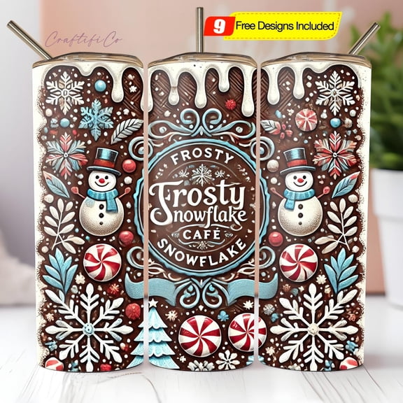Frosty's snowflake cafe 20 oz skinny tumbler , Christmas time Sublimation Tumbler