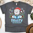 thumbnail image 1 of Frosty the Bookworm Shirt | Cute Snowman Reading Holiday Tee, Dark Heather, Size XL, 1 of 6