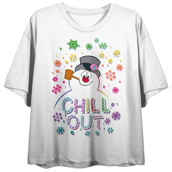 Frosty the Snowman Chill Out Women's White Graphic Crop Tee-Large
