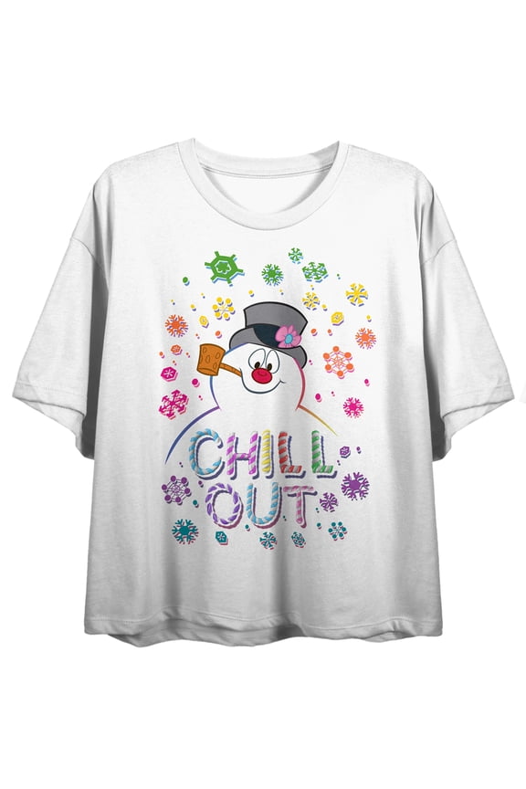Frosty the Snowman Chill Out Women's White Graphic Crop Tee-Medium