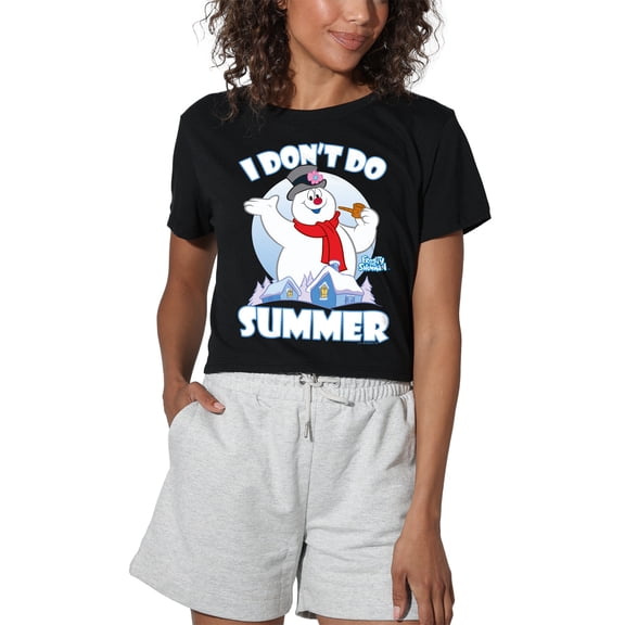 Frosty the Snowman I Don't Do Summer Women's Crop Top T-Shirt, Black, Medium