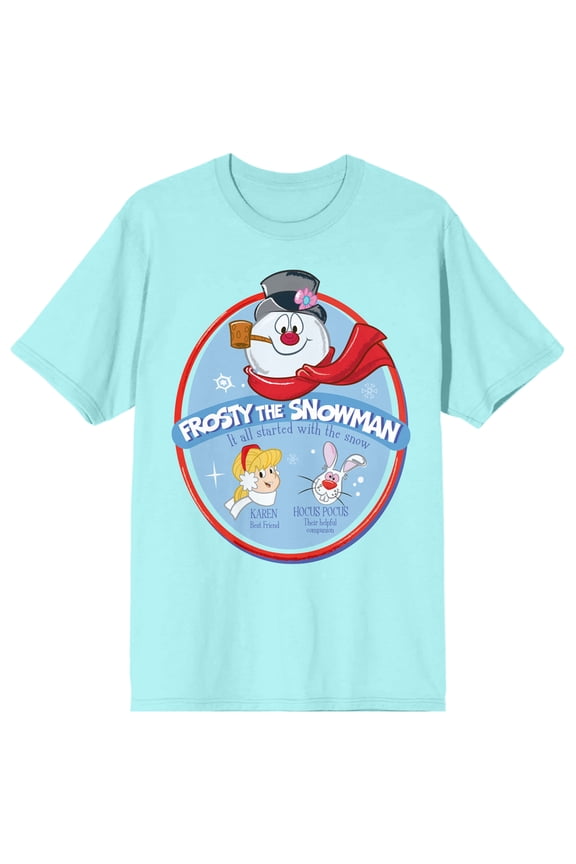 Frosty the Snowman Oval Art with Characters and Title Logo Women's Celadon Graphic Tee-XXL