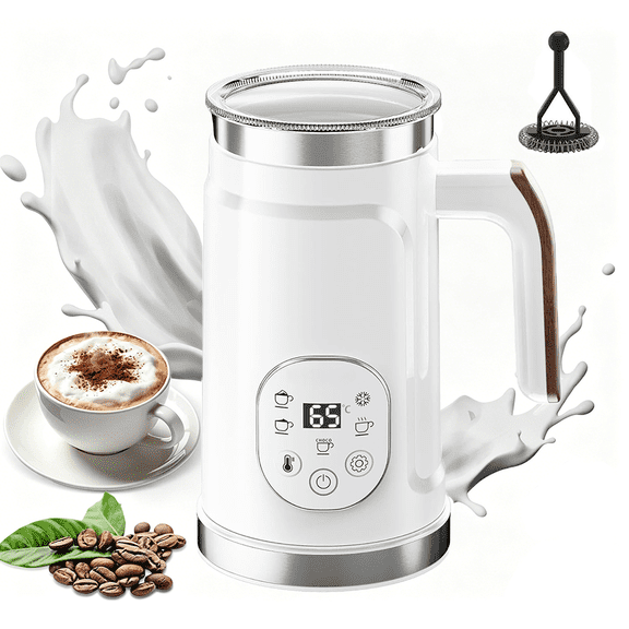 Frothomat Automatic Milk Frother, Electric Milk Warmer, 5-in-1 Automatic Steamer with LCD Digital Touch Screen, Adjustable Temp (White)