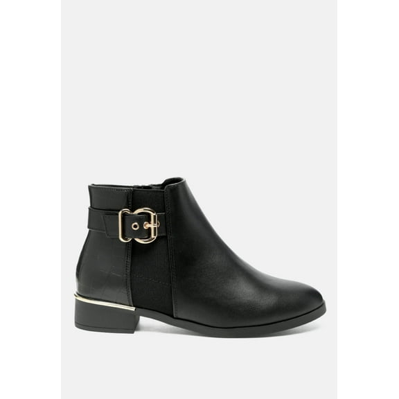 Frothy Buckled Ankle Boots With Croc Detail