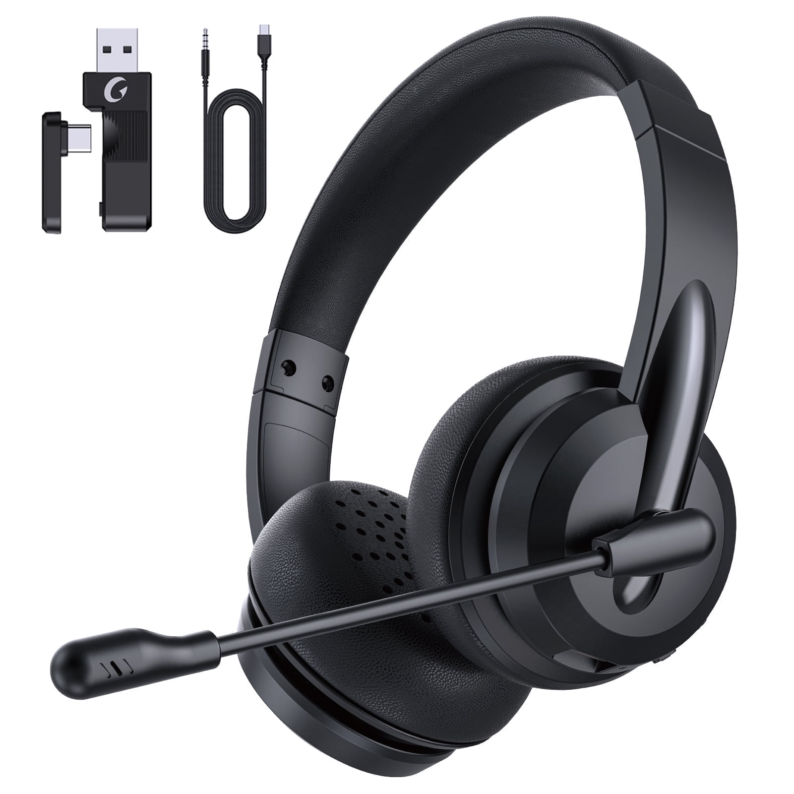Froura 2.4GHz Wireless Headset with Microphone for Work with AI Noise Cancelling & Mic Mute, Bluetooth V5.3 Headphones with Microphone for Computer, Mac, Laptop, Phone, Zoom, Call Center - Black