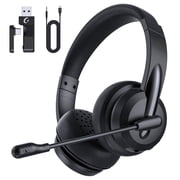Froura Wireless Headset with Microphone for Work, 2.4GHz Bluetooth Headphones with Noise Cancelling Microphone for Phone, Computer, Laptop, Black