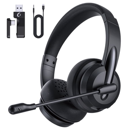 Froura Wireless Headset with Microphone for Work, 2.4GHz Bluetooth Headphones with Noise Cancelling Microphone for Phone, Computer, Laptop, Black