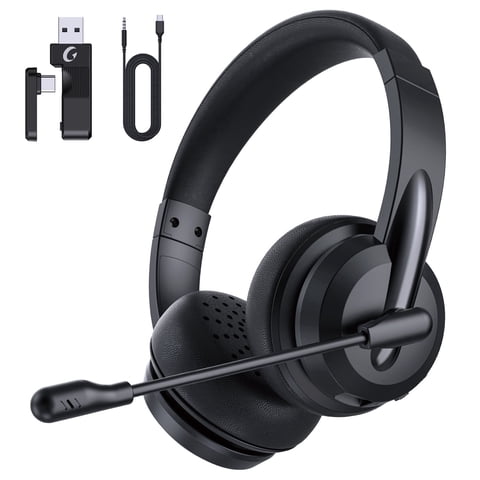 Froura Wireless Headset with Microphone for Work, 2.4GHz Bluetooth Headphones with Noise Cancelling Microphone for Phone, Computer, Laptop, Black