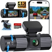 Dash Cam, Froura 4K Dash Cam Front and Rear Inside, 3 Channel Car Camera with Wi-Fi and App Control, WDR, 32GB Card, Support 256GB Max, Black