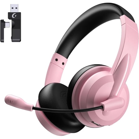Froura 2.4GHz Wireless Headset with Microphone for Work with AI Noise Cancelling & Mic Mute, Bluetooth V5.3 Headphones with Microphone for Computer, Mac, Laptop, Phone, Zoom, Call Center - Pink