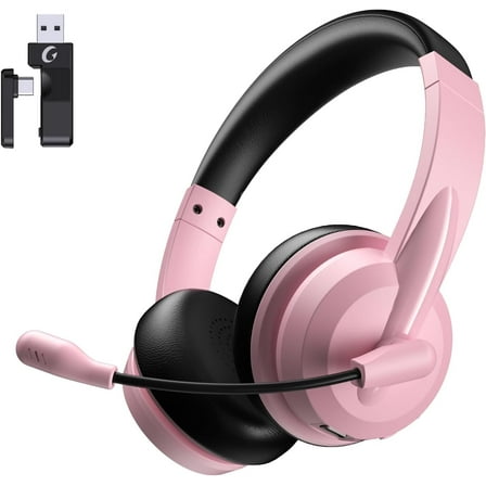 Froura 2.4GHz Wireless Headset with Microphone for Work with AI Noise Cancelling & Mic Mute, Bluetooth V5.3 Headphones with Microphone for Computer, Mac, Laptop, Phone, Zoom, Call Center - Pink