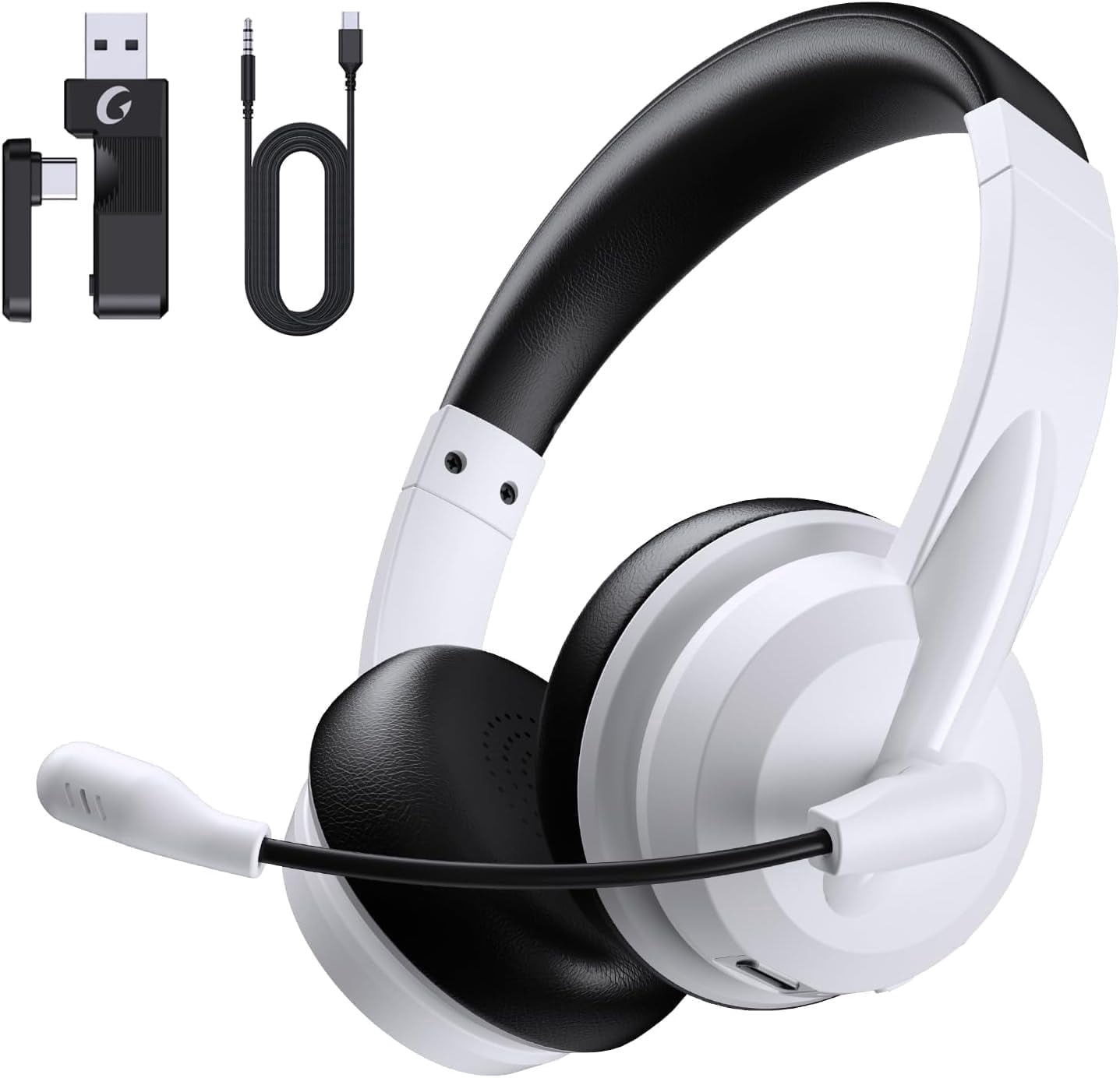 Froura 2.4GHz Wireless Headset with Microphone for Work with AI Noise Cancelling & Mic Mute, Bluetooth V5.3 Headphones with Microphone for Computer, Mac, Laptop, Phone, Zoom, Call Center - White