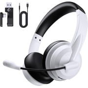Froura 2.4GHz Wireless Headset with Microphone for Work with AI Noise Cancelling & Mic Mute, Bluetooth V5.3 Headphones with Microphone for Computer, Mac, Laptop, Phone, Zoom, Call Center - White