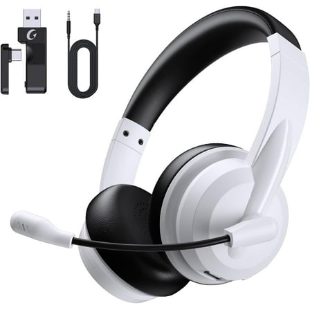 Froura 2.4GHz Wireless Headset with Microphone for Work with AI Noise Cancelling & Mic Mute, Bluetooth V5.3 Headphones with Microphone for Computer, Mac, Laptop, Phone, Zoom, Call Center - White