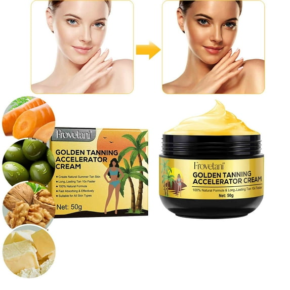 Frovetani Golden Tanning Accelerator Cream, 100% Natural Formula, for Face & Body, for Sunbeds & Outdoor Sun, Suitable for All Skin Types, 50g