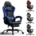 thumbnail image 1 of Frovlni Ergonomic Gaming Chair for Adults with Footrest, Reclining High Back PU Leather Office Computer Chair, Height Adjustable Headrest & Lumbar Support, Black & Blue, 1 of 9