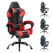 Frovlni Ergonomic Gaming Chair with Footrest for Adults, Height Adjustable High Back Reclining PU Leather Office Chair with Headrest and Lumbar Support, Black &