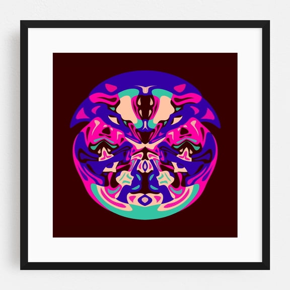 Frown Clown - Digital Art Psychedelic Surrealism Abstract Modern Art Geometric Pattern Pop Art Black Framed Wall Art Print 16 x 16 inches