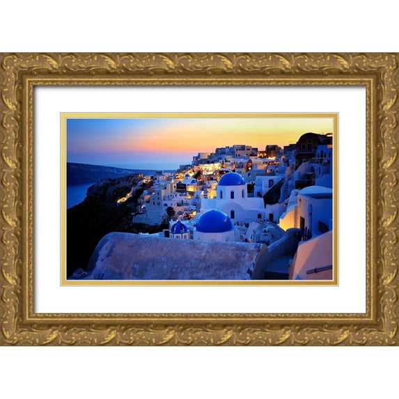 Froyda, Martin 24x16 Gold Ornate Wood Framed with Double Matting Museum Art Print Titled - Santorini Island-Greece