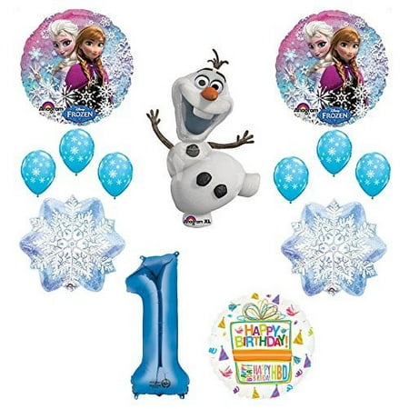 Frozen 1st Birthday Party Supplies Olaf, Elsa and Anna Balloon Bouquet Decorations Blue #1