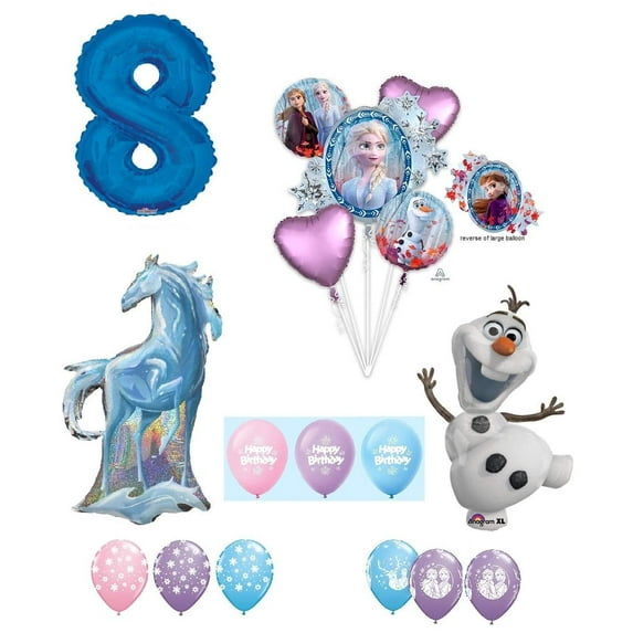 Frozen 2 8th Birthday Anna ELSA Olaf Nokk The Water Spirit Horse Snowman Snowflake 17 Piece Party Balloons Set
