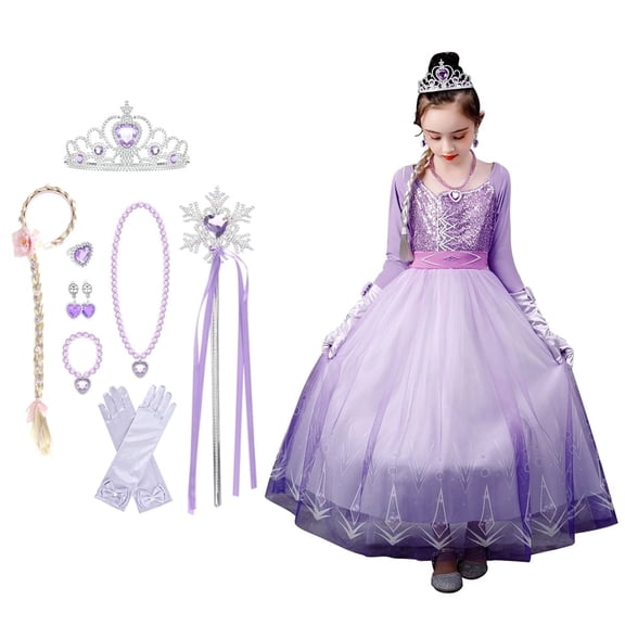 KAWELL Green Costume for Girls, Princess Dress up with Accessories Costume Classic Dress and Cape Outfit