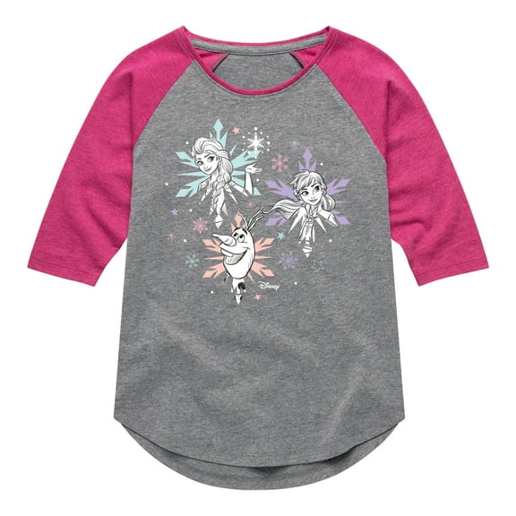 Frozen 2 - Anna Elsa Olaf Snow - Toddler And Youth Girls Raglan Graphic T-Shirt