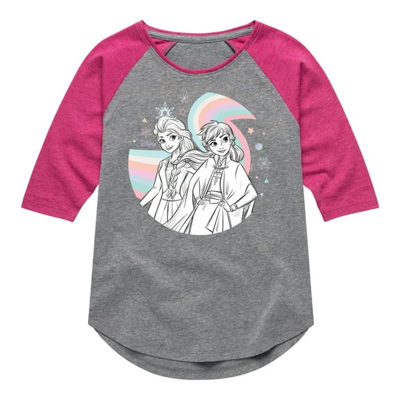 Frozen 2 - Anna Elsa Rainbow - Toddler And Youth Girls Raglan Graphic T-Shirt