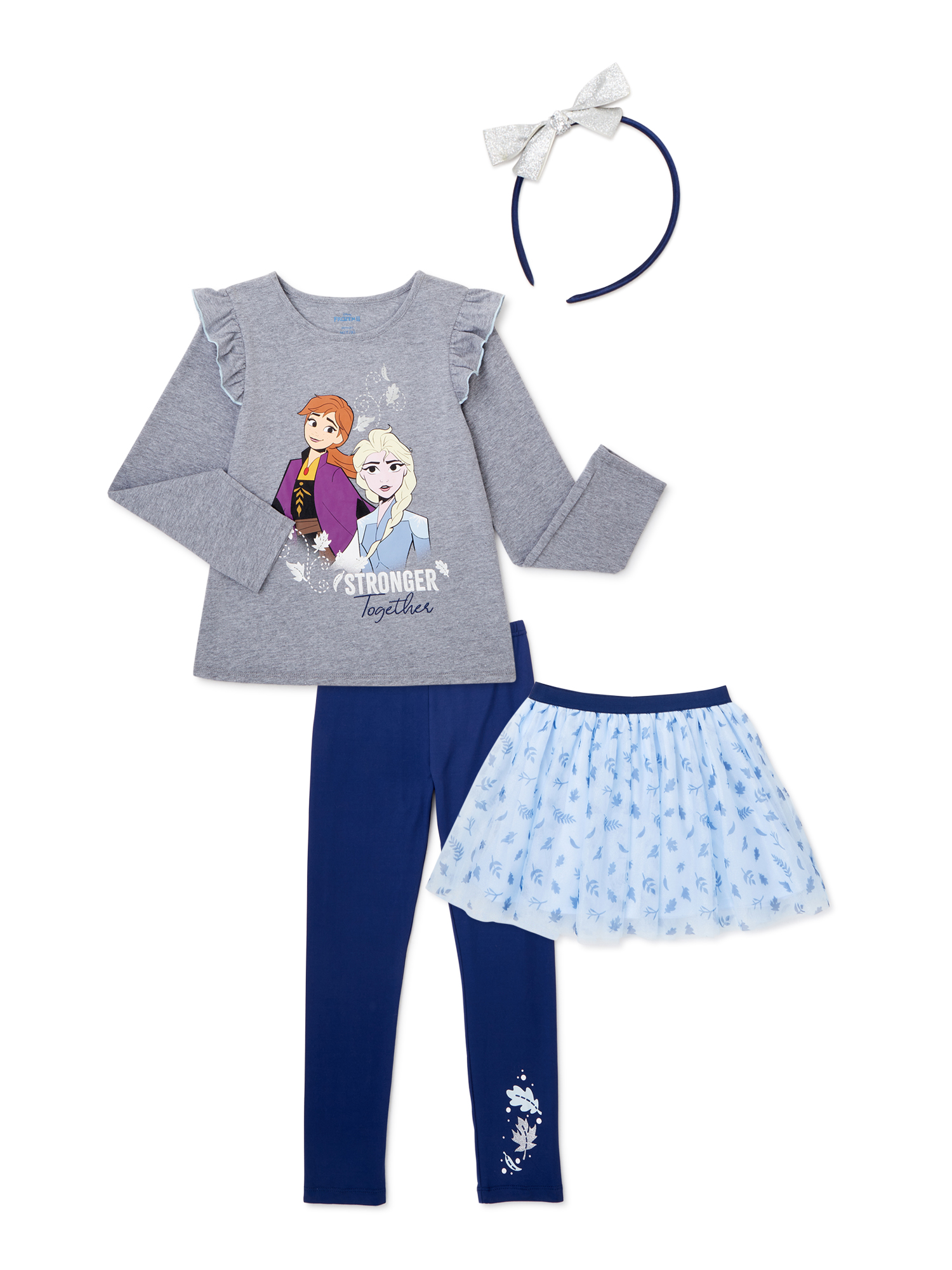 Frozen 2 Anna & Elsa Toddler Girl Long Sleeve Top, Tutu Skirt, Leggings & Headband, 4pc outfit set - image 1 of 3