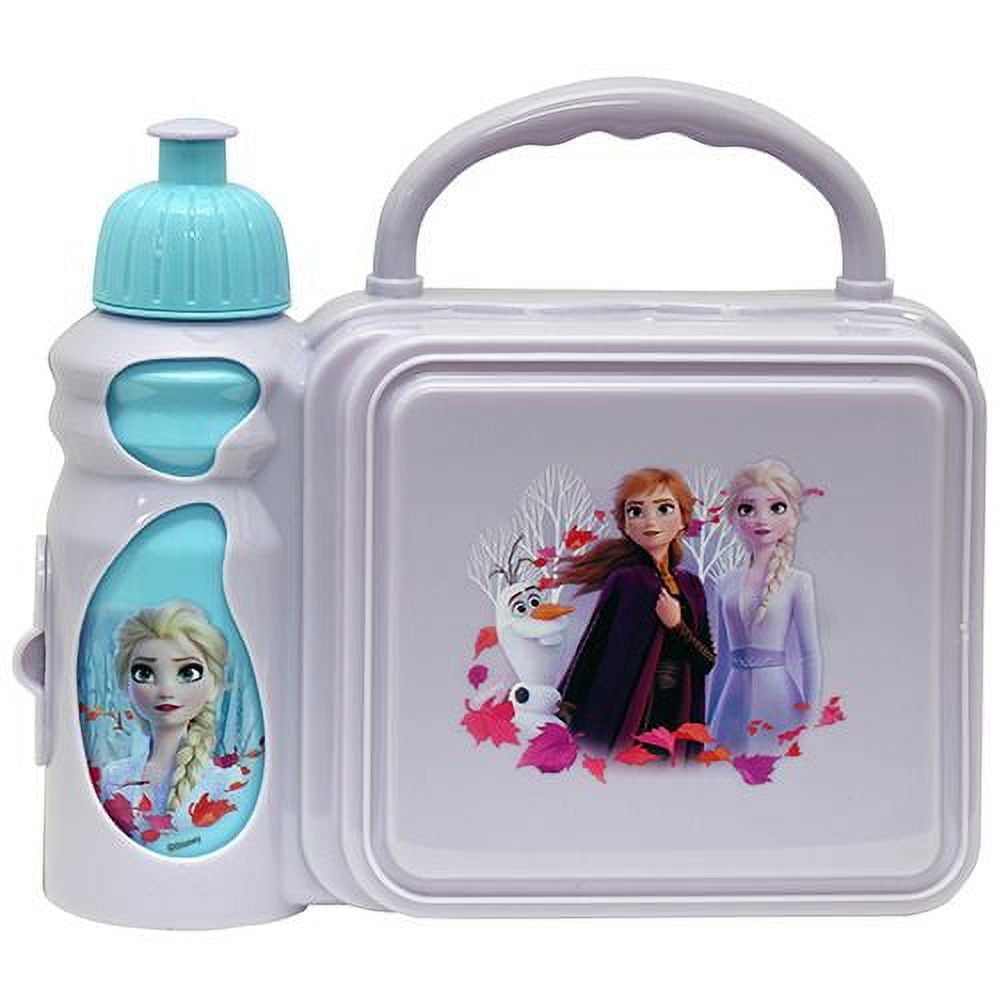 Frozen Rectangle Lunch Bag with Frozen 2-15.5oz Stainless Steel Vector Bottle with Push Button Spout