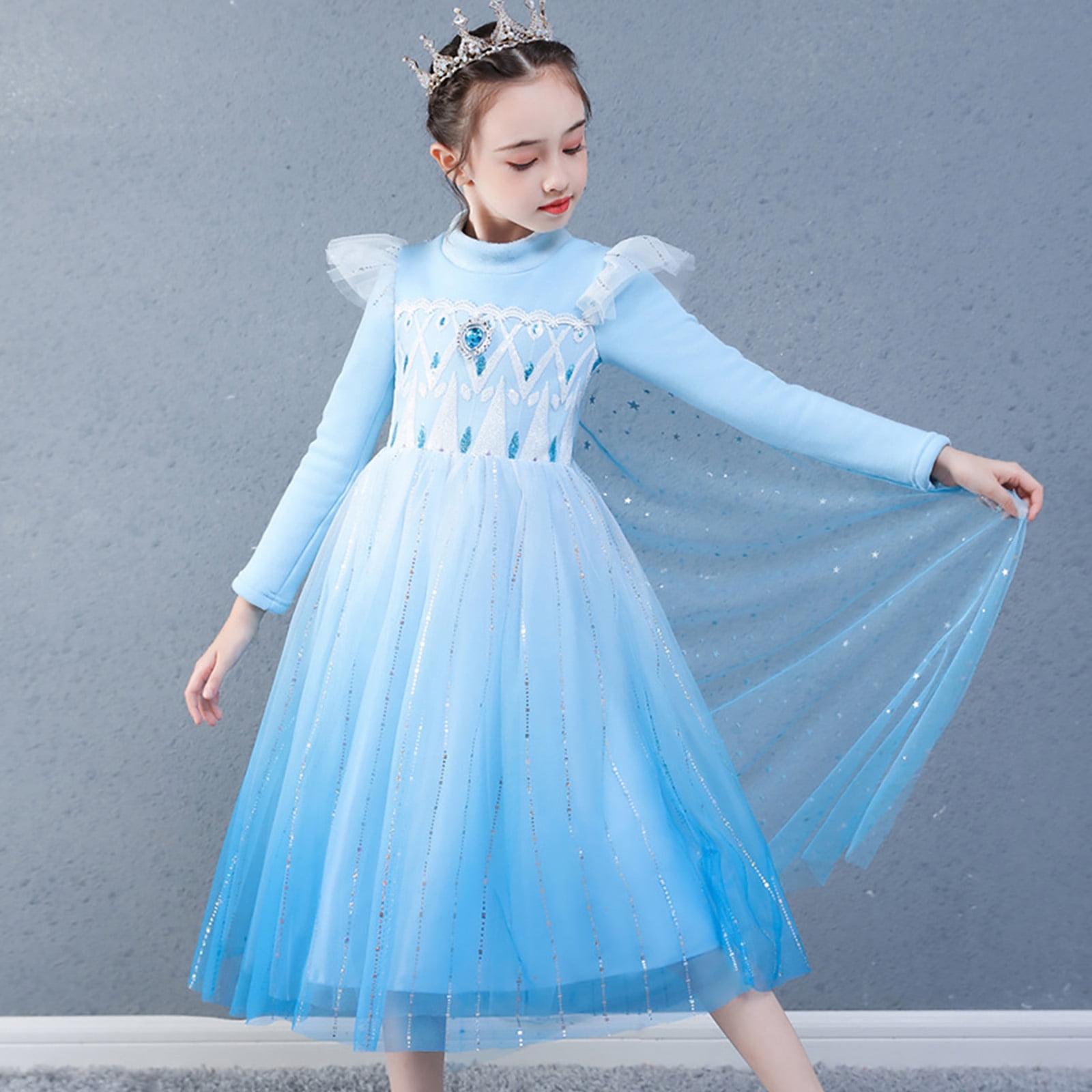 Frozen 2 Elsa Princess Dress Blue Queen Costume Warm Long Sleeve ...