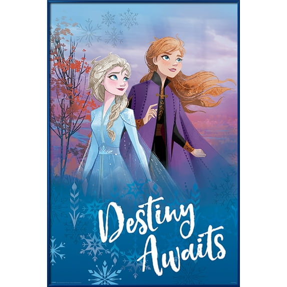 Frozen 2 - Framed Movie Poster (Anna & Elsa - Destiny Awaits) (Size: 24" X 36") (Metallic Blue Plastic Frame)
