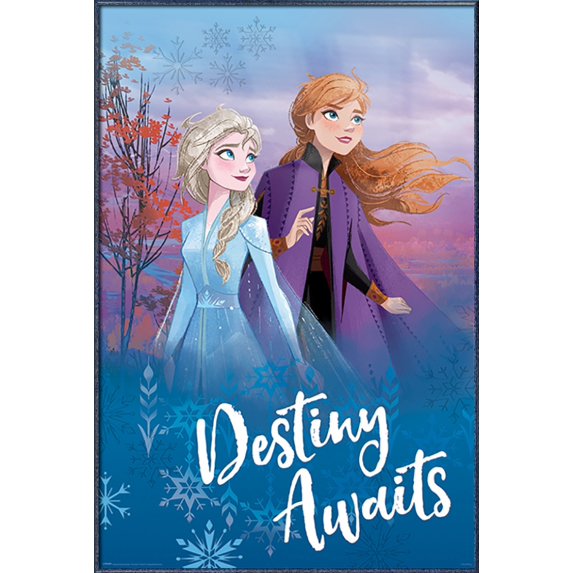 Frozen 2 - Framed Movie Poster (Anna & Elsa - Destiny Awaits) (Size: 24" X 36") (Orbit Blue Aluminum Frame)