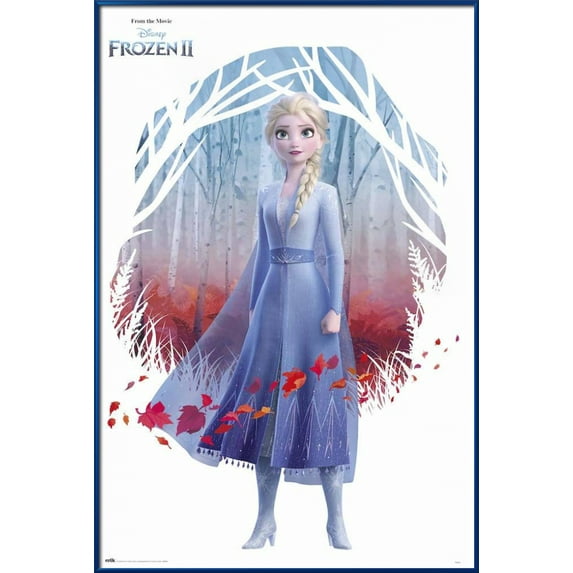 Frozen 2 - Framed Movie Poster (Elsa In Forest) (Size: 24" X 36") (Metallic Blue Plastic Frame)