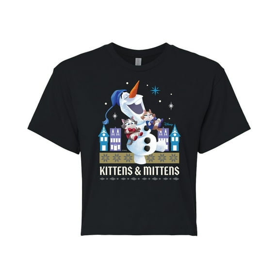 Frozen 2 - Kittens And Mittens - Juniors Cropped Cotton Blend T-Shirt