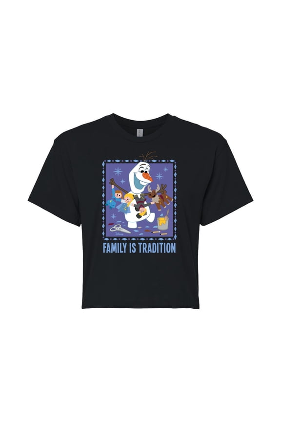 - Olaf Family Is Tradition - Juniors Cropped Cotton Blend T-Shirt