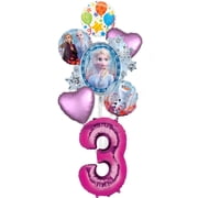 Frozen 2 Party Supplies 3rd Birthday Elsa, Anna and Olaf Balloon Bouquet Decorations - Pink Number 3