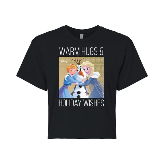 Frozen 2 - Warm Hugs Holiday Wishes - Juniors Cropped Cotton Blend T-Shirt