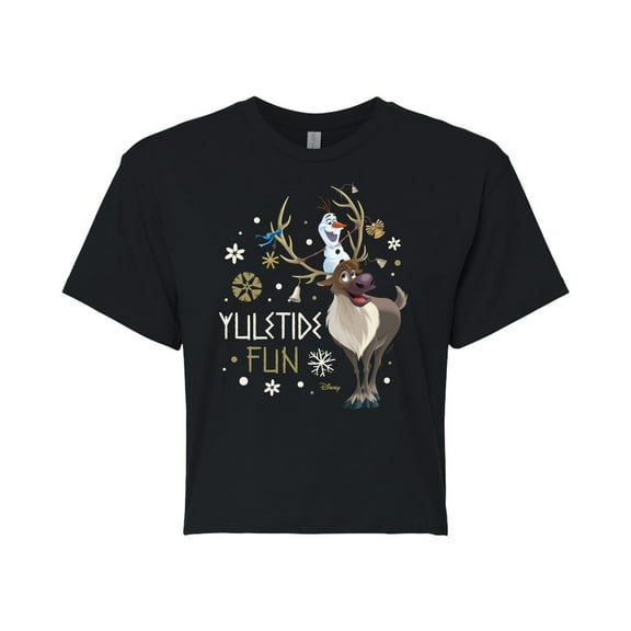 Frozen 2 - Yuletide Fun  - Juniors Cropped Cotton Blend T-Shirt