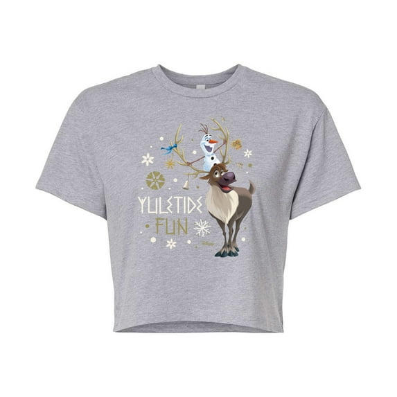 Frozen 2 - Yuletide Fun - Juniors Cropped Cotton Blend T-Shirt
