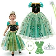Frozen Anna Dress Girl Princess Cosplay Halloween Costume Anna's Role Play Costume New Green Ball Go to the Stage