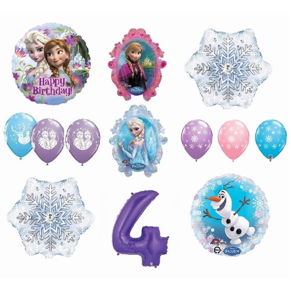 Frozen Anna ELSA Olaf Snowman White Snowflake 4th #4 (12) Purple Birthday Party Balloons Set