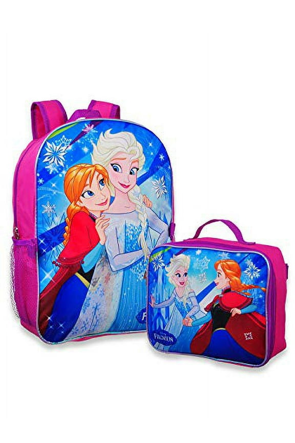 Frozen Anna, Elsa 16" Backpack with Detachable Matching Lunch Box