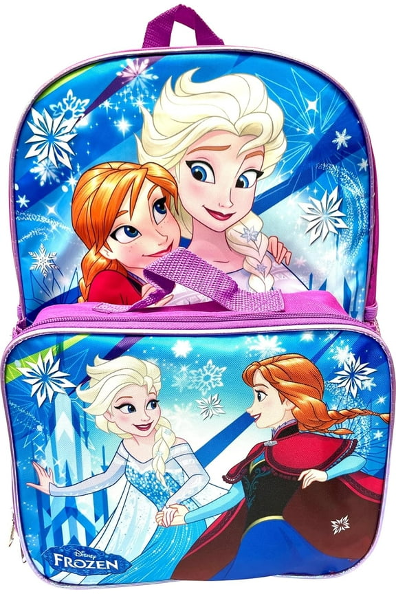 Frozen Anna, Elsa 16 Backpack with Detachable Matching Lunch Box